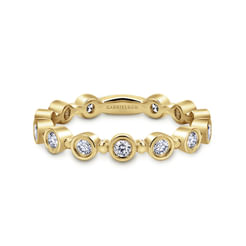 14K Yellow Gold Diamond Bezel Station Diamond Stackable Ring