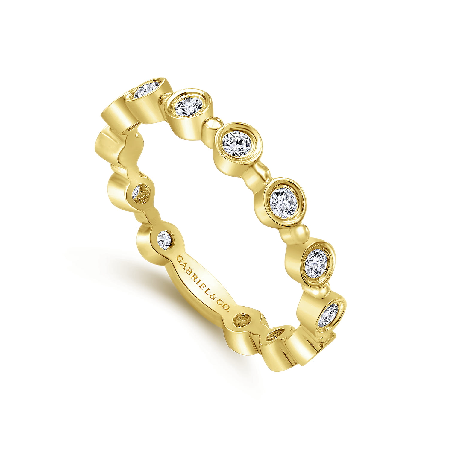 14K Yellow Gold Diamond Bezel Station Diamond Stackable Ring - 0.4 ct - Shot 3