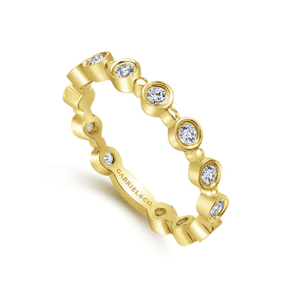 14K Yellow Gold Diamond Bezel Station Diamond Stackable Ring