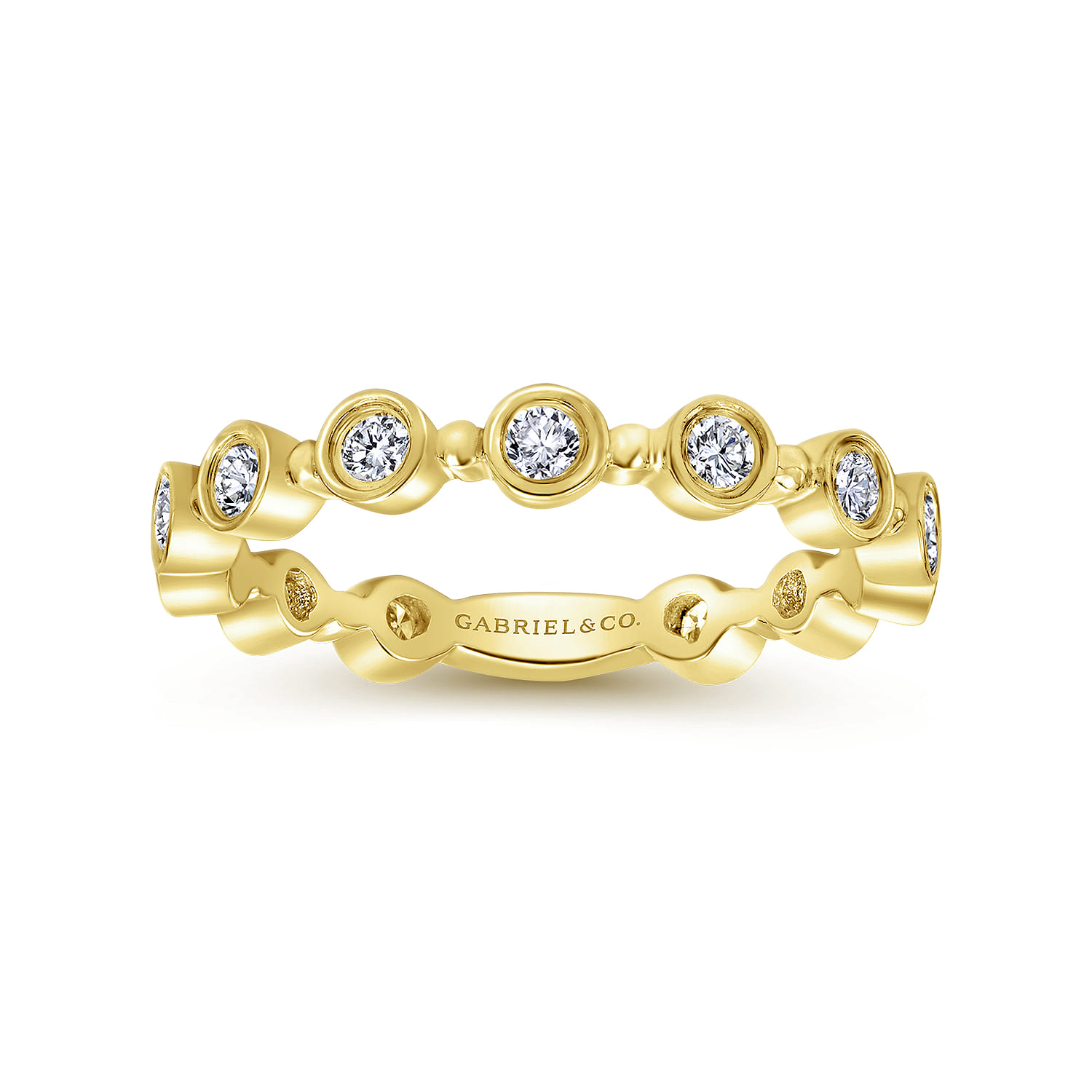 14K Yellow Gold Diamond Bezel Station Diamond Stackable Ring - 0.4 ct - Shot 4