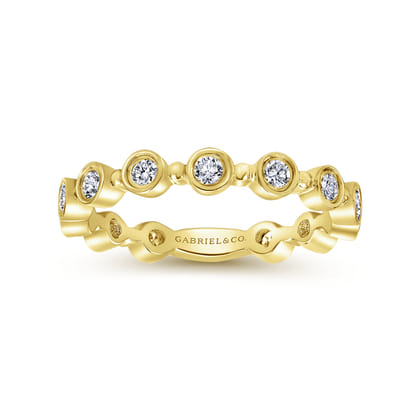 14K Yellow Gold Diamond Bezel Station Diamond Stackable Ring