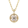 14K Yellow Gold Diamond  Blue Sapphire 24mm Compass Medallion Pendant With Detachable Bail - 0.15 ct