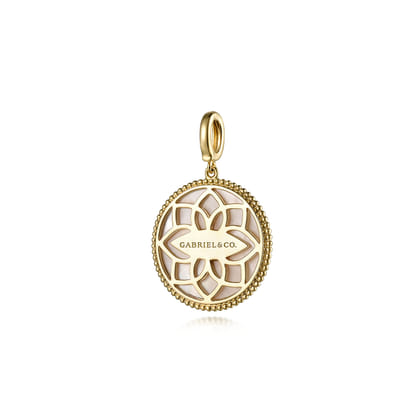 14K Yellow Gold Diamond  Blue Sapphire Compass Medallion Pendant With Detachable Bail