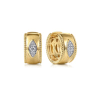 14K Yellow Gold Diamond Bujukan 15mm Huggie Earrings