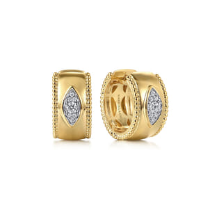14K Yellow Gold Diamond Bujukan 15mm Huggie Earrings