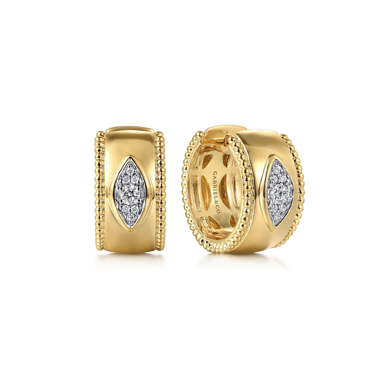 14K Yellow Gold Diamond Bujukan 15mm Huggie Earrings - 0.14 ct - Shot 1