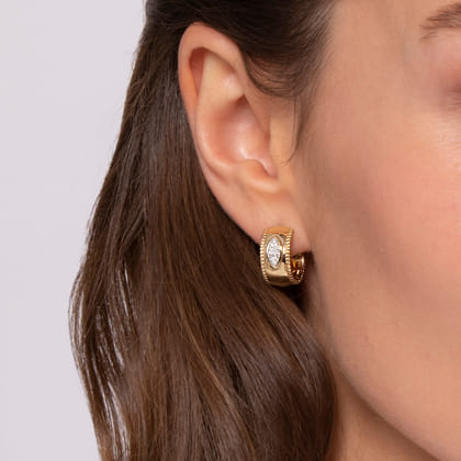 14K Yellow Gold Diamond Bujukan 15mm Huggie Earrings