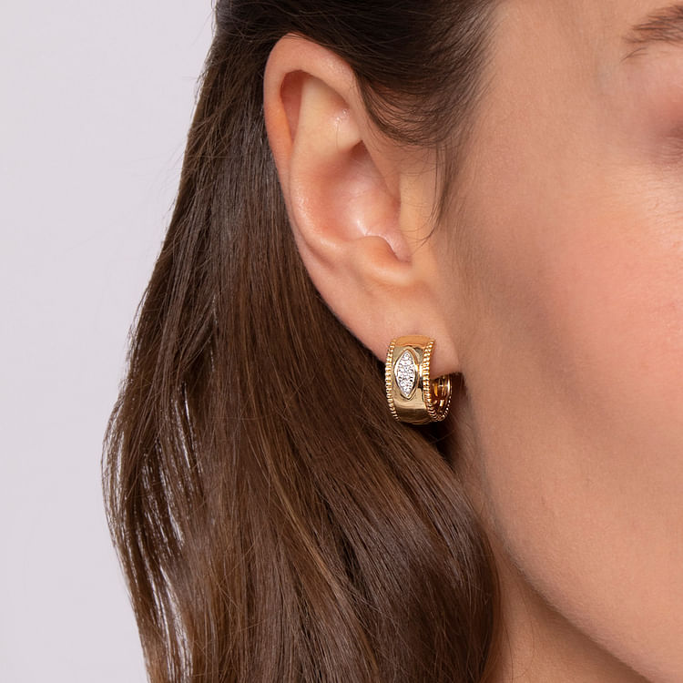 14K Yellow Gold Diamond Bujukan 15mm Huggie Earrings