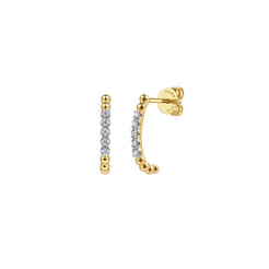 14K Yellow Gold Diamond Bujukan Butter Cup J Hoop Earrings
