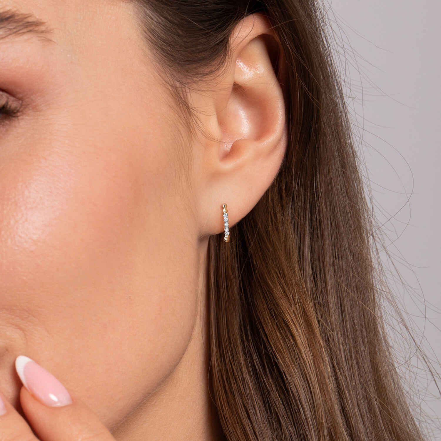 14K Yellow Gold Diamond Bujukan Butter Cup J Hoop Earrings - 0.04 ct - Shot 3