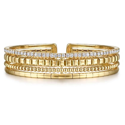 14K Yellow Gold Diamond Bujukan Easy Stackable Bangle