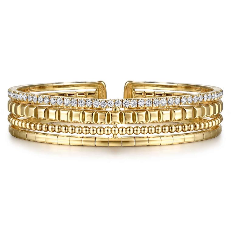 14K Yellow Gold Diamond Bujukan Easy Stackable Bangle - 1.05 ct - Shot 1