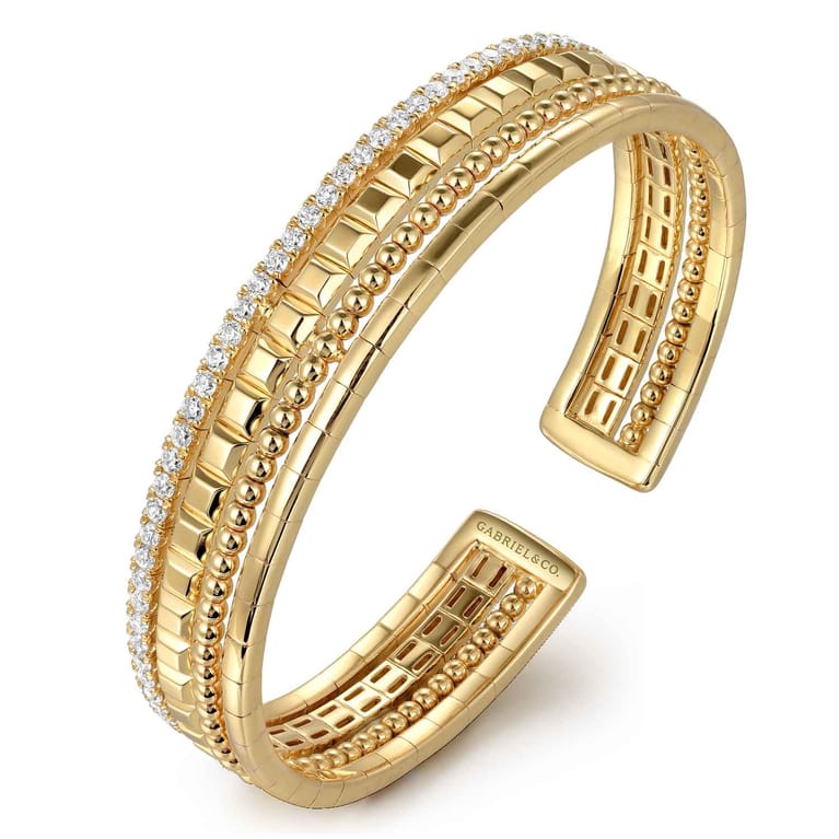 14K Yellow Gold Diamond Bujukan Easy Stackable Bangle - 1.05 ct - Shot 2