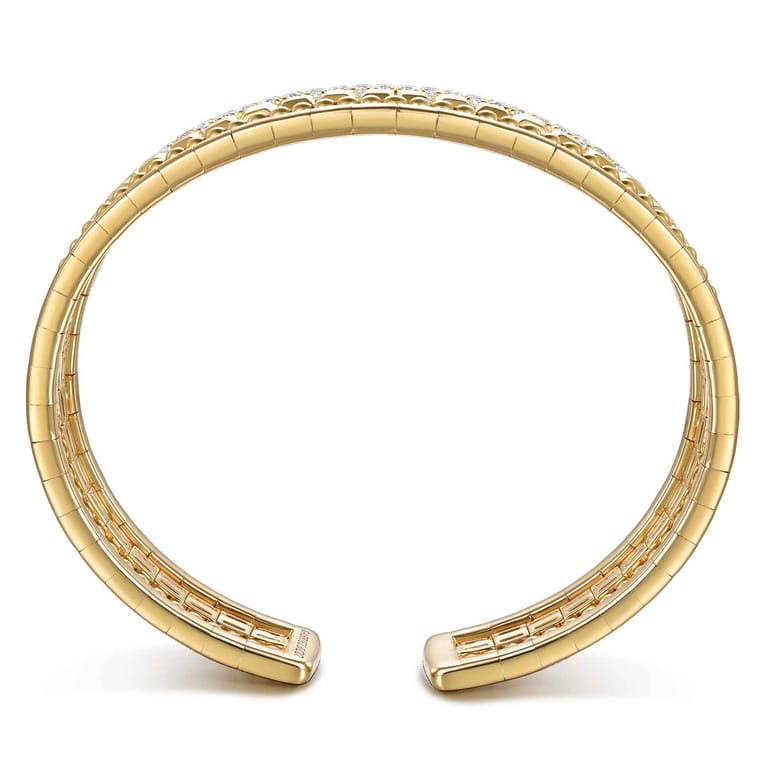 14K Yellow Gold Diamond Bujukan Easy Stackable Bangle - 1.05 ct - Shot 3