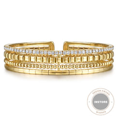 14K Yellow Gold Diamond Bujukan Easy Stackable Bangle