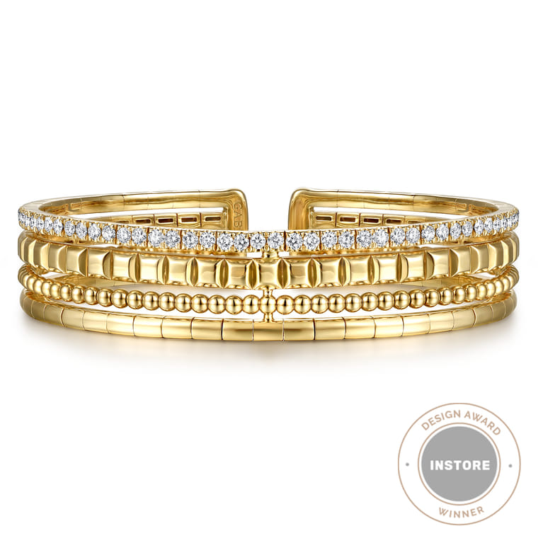 14K Yellow Gold Diamond Bujukan Easy Stackable Bangle - 1.05 ct - Shot 1