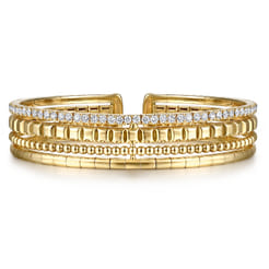 14K Yellow Gold Diamond Bujukan Easy Stackable Bangle