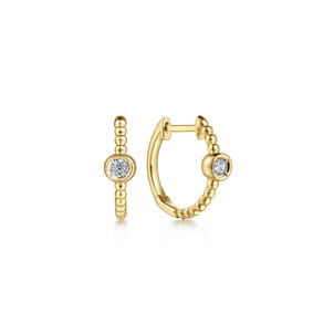 14K Yellow Gold Diamond Bujukan Huggie Earrings