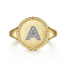 14K Yellow Gold Diamond Bujukan Initial A Signet Ring - 0.05 ct