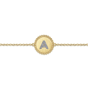 14K Yellow Gold Diamond Bujukan Initial A Tennis Bracelet in Size 7inch W Brush