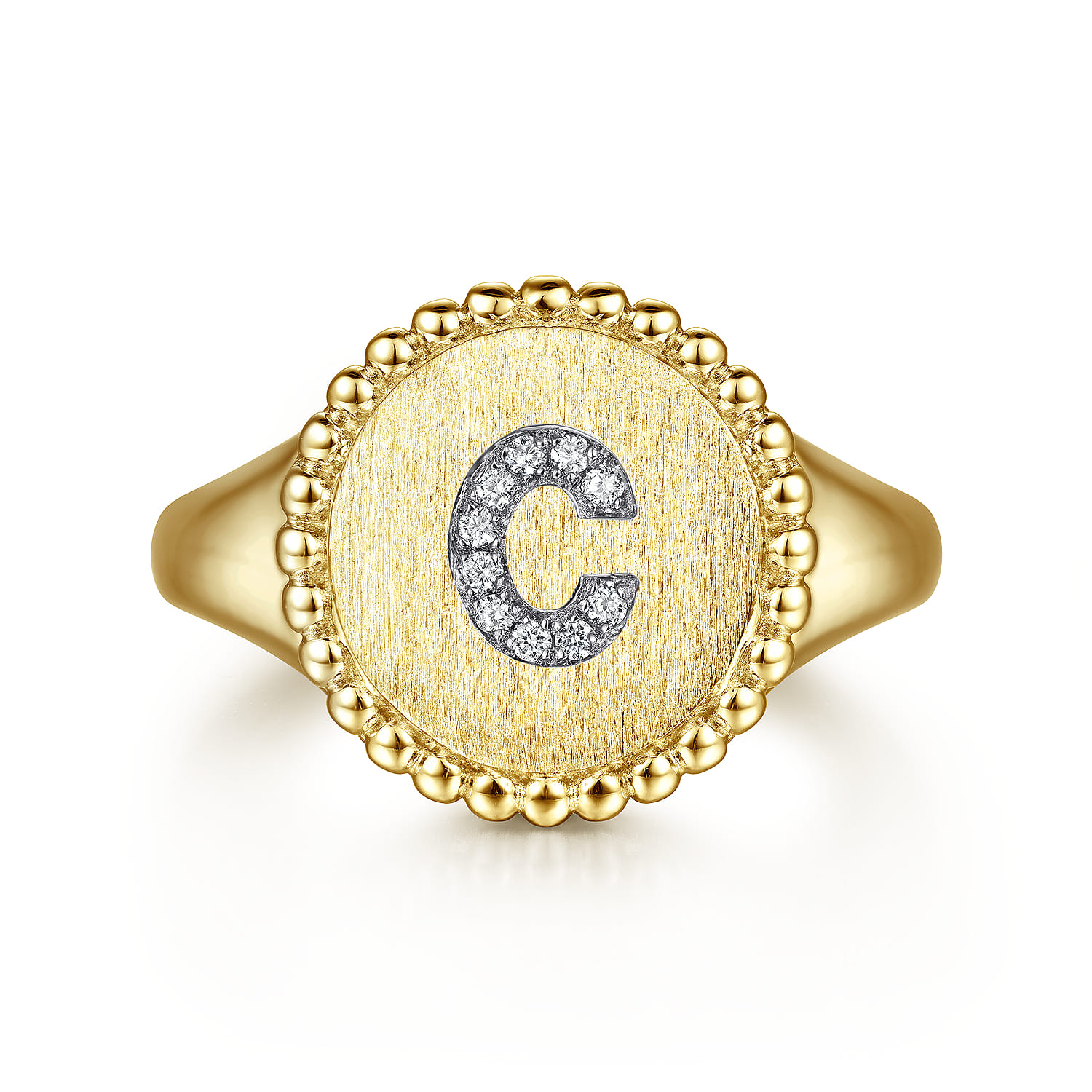 14K Yellow Gold Diamond Bujukan Initial C Signet Ring - 0.04 ct - Shot 1