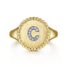 14K Yellow Gold Diamond Bujukan Initial C Signet Ring - 0.04 ct