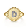 14K Yellow Gold Diamond Bujukan Initial D Signet Ring - 0.05 ct