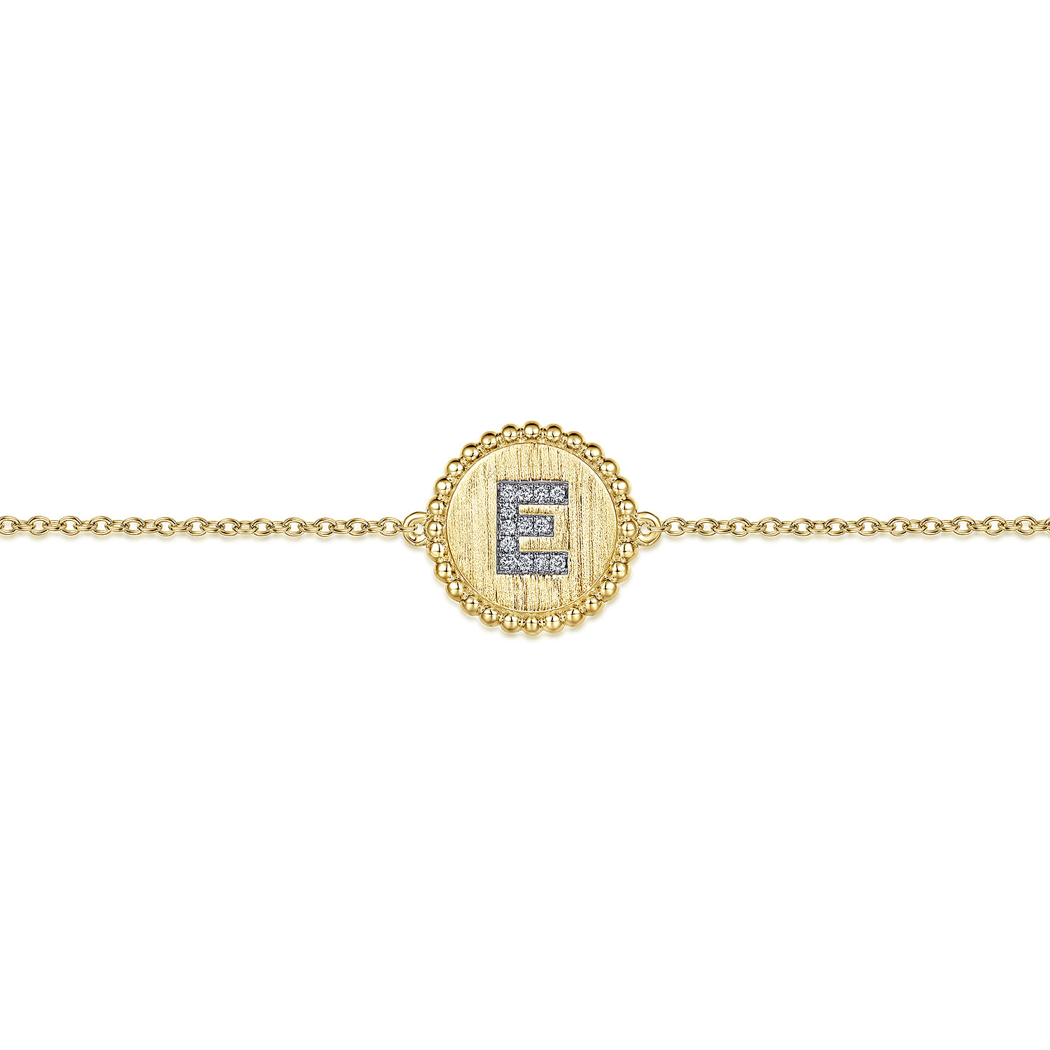 14K Yellow Gold Diamond Bujukan Initial E Tennis Bracelet in Size 7inch W Brush - 0.05 ct - Shot 2