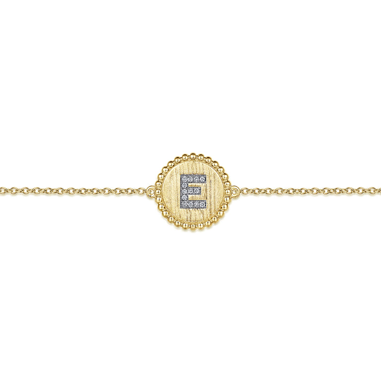 14K Yellow Gold Diamond Bujukan Initial E Tennis Bracelet in Size 7inch W Brush - 0.05 ct - Shot 2