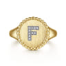 14K Yellow Gold Diamond Bujukan Initial F Signet Ring - 0.04 ct