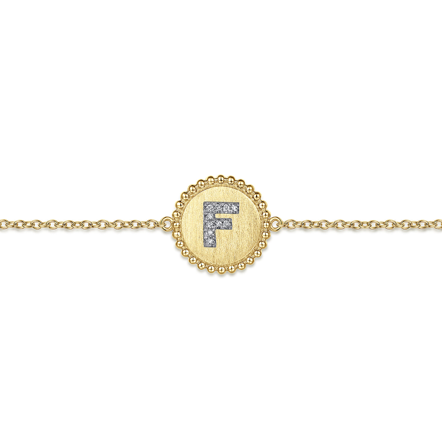 14K Yellow Gold Diamond Bujukan Initial F Tennis Bracelet in Size 7inch W Brush - 0.04 ct - Shot 2