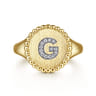 14K Yellow Gold Diamond Bujukan Initial G Signet Ring - 0.05 ct