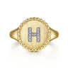 14K Yellow Gold Diamond Bujukan Initial H Signet Ring - 0.05 ct