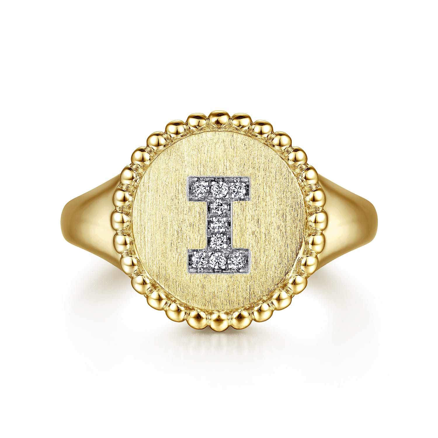 14K Yellow Gold Diamond Bujukan Initial I Signet Ring - 0.03 ct - Shot 1