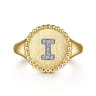 14K Yellow Gold Diamond Bujukan Initial I Signet Ring - 0.03 ct