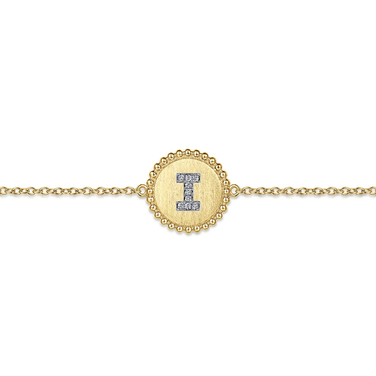 14K Yellow Gold Diamond Bujukan Initial I Tennis Bracelet in Size 7inch W Brush - 0.03 ct - Shot 2