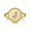 14K Yellow Gold Diamond Bujukan Initial J Signet Ring - 0.03 ct