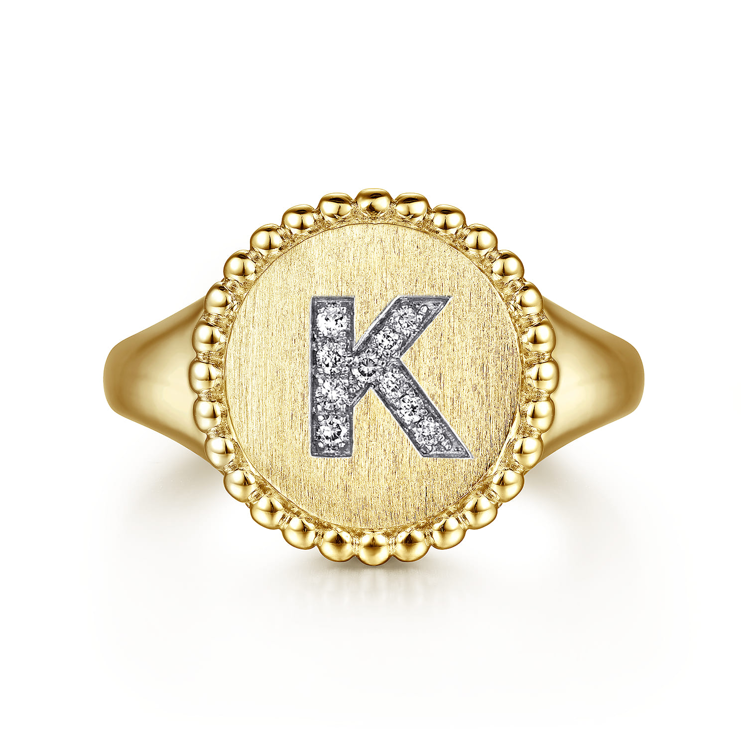 14K Yellow Gold Diamond Bujukan Initial K Signet Ring - 0.05 ct - Shot 1