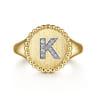 14K Yellow Gold Diamond Bujukan Initial K Signet Ring - 0.05 ct