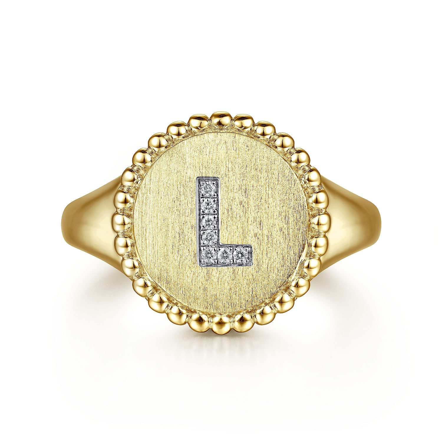 14K Yellow Gold Diamond Bujukan Initial L Signet Ring