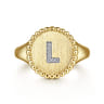 14K Yellow Gold Diamond Bujukan Initial L Signet Ring - 0.03 ct
