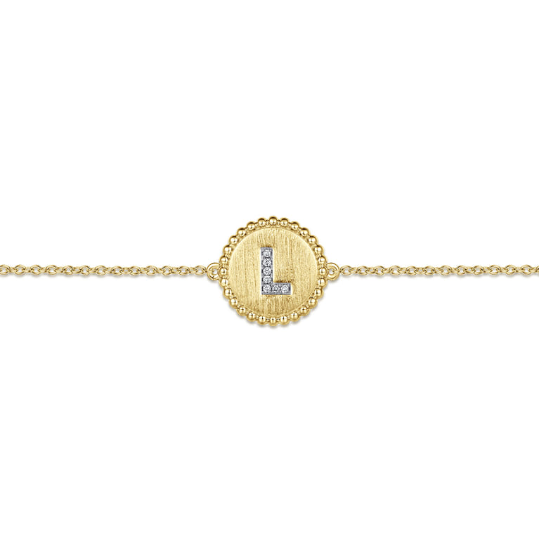 14K Yellow Gold Diamond Bujukan Initial L Tennis Bracelet in Size 7inch W Brush - 0.03 ct - Shot 2