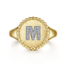 14K Yellow Gold Diamond Bujukan Initial M Signet Ring - 0.07 ct