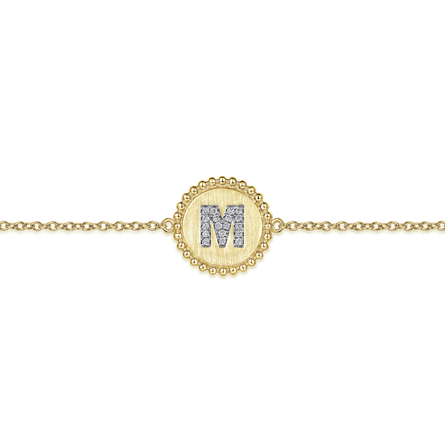 14K Yellow Gold Diamond Bujukan Initial M Tennis Bracelet in Size 7inch W Brush - 0.07 ct - Shot 2