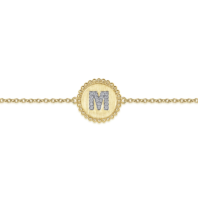 14K Yellow Gold Diamond Bujukan Initial M Tennis Bracelet in Size 7inch W Brush - 0.07 ct - Shot 2