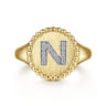14K Yellow Gold Diamond Bujukan Initial N Signet Ring - 0.06 ct