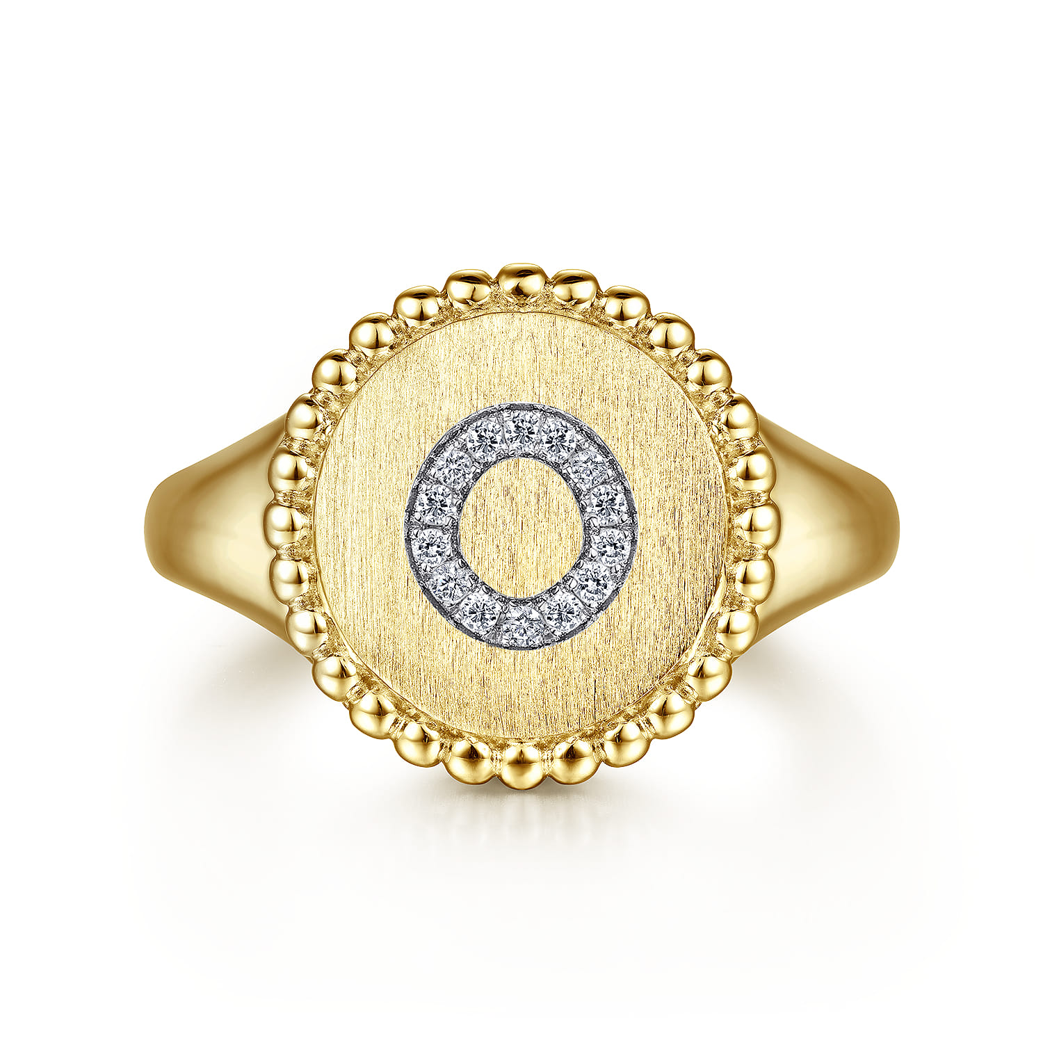14K Yellow Gold Diamond Bujukan Initial O Signet Ring - 0.05 ct - Shot 1