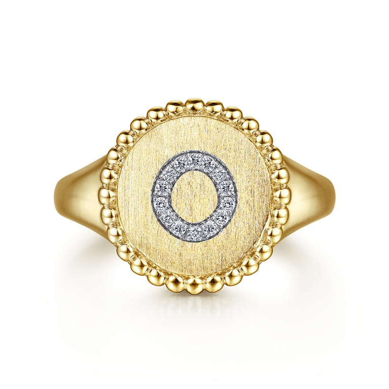 14K Yellow Gold Diamond Bujukan Initial O Signet Ring - 0.05 ct - Shot 1