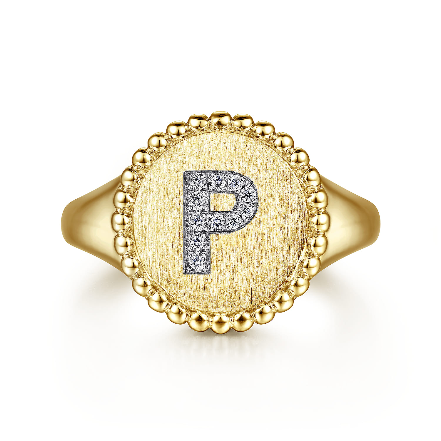 14K Yellow Gold Diamond Bujukan Initial P Signet Ring - 0.05 ct - Shot 1