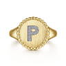 14K Yellow Gold Diamond Bujukan Initial P Signet Ring - 0.05 ct